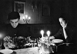 20th-century-man:Alain Delon, Romy Schneider / in their home in Tancrou, Seine-et-Marne, France, 1959.