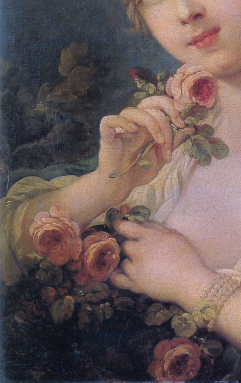 leuc:  François Boucher, Young Woman with a Bouquet of Roses (roses detail) 