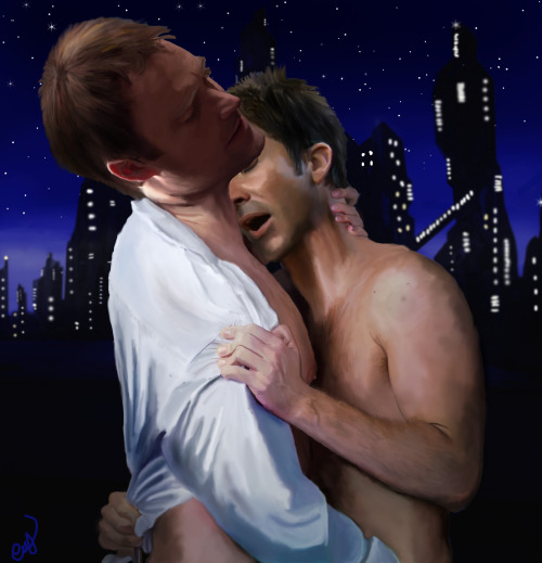 Passionate, romantic McShep painting by Inthractus. McKay and Sheppard in the heat of the moment.