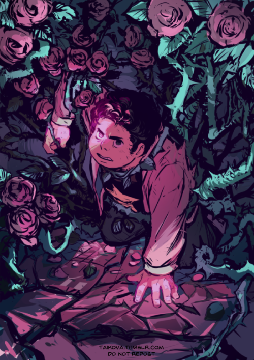 taikova: i’m not sure what to add to this drawing to make it look less like steven just accidentally got entangled in a rose bush and feels highly inconvenienced by it, and more like. a metaphor. i just got lost in drawing all those brambles and roses.
