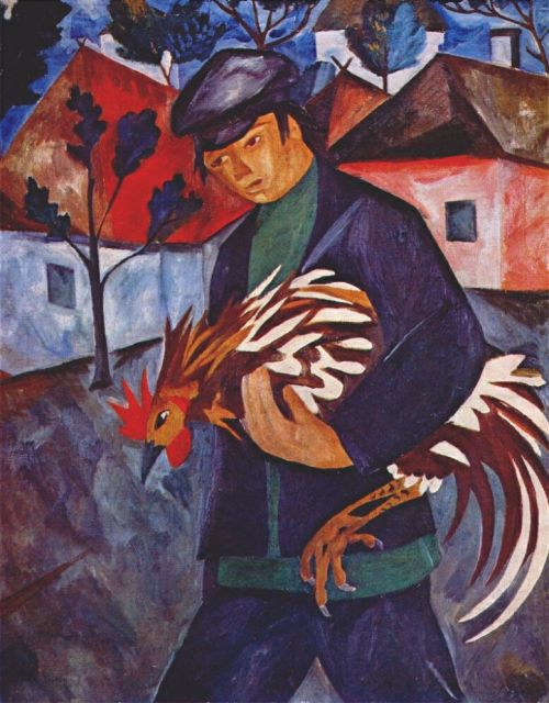 natalia-goncharova:Boy with rooster, 1910, Natalia Goncharova