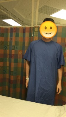 myadultcircumcisionjourney:  Here is a picture of me in the pre-op room before my surgery. After I arrived here, I had to take out my nipple piercing and remove all my clothes, put on the hospital gown and get in the hospital bed. After that the first