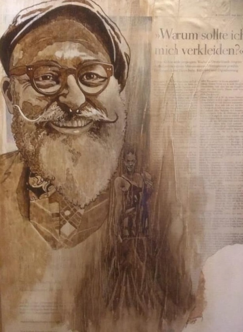 Happy to present one special work painted with coffee on newspaper! In a collage manner artwork by M