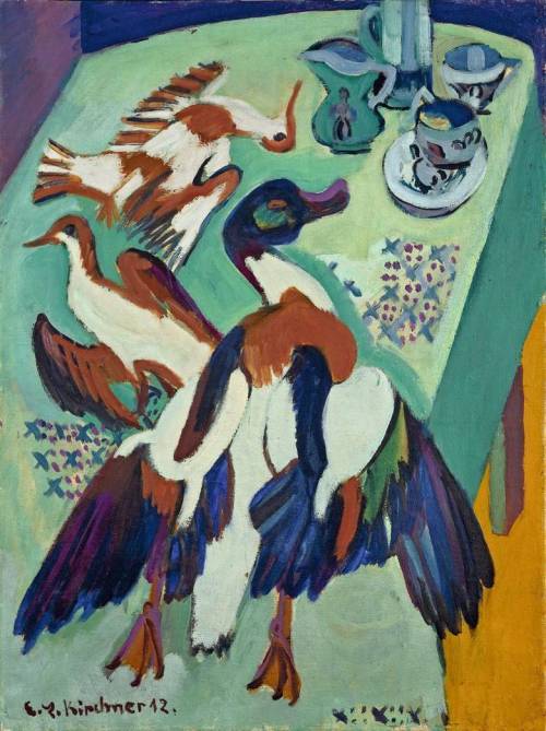 artist-kirchner: Still Life with Duck and Snipe by Ernst Ludwig Kirchner Size: 100x75 cm