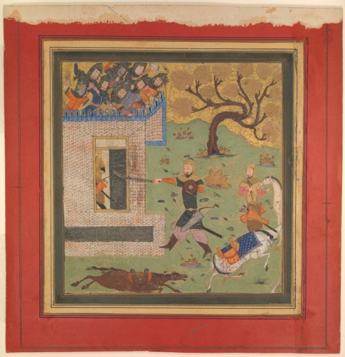 “Bizhan Forces Farud to Retreat into his Fort”, Folio from a Shahnama (Book of Kings) by