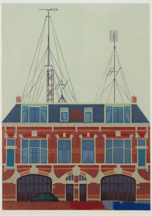 Casuaristraat  -  Sees Vlag , 1969.Dutch, 1934-2018 Linocut, 55 x 40 cm.   21.7 x 15.7 in.