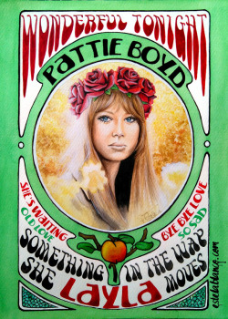 estelablancoart:  Pattie Boyd Watercolor portrait