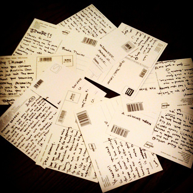 Postcards gotta be postmarked, then they&rsquo;re off! #AustriaAdventures