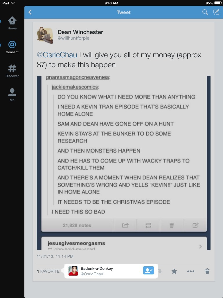 jesusgivesmeorgasms:  GUYS. I TWEETED OSRIC THE THING AND HE SAW THING. REPEAT. OSRIC