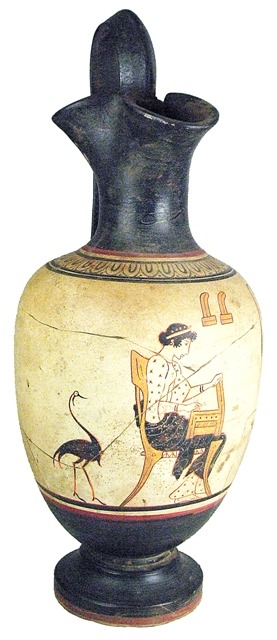 sadighgallery:  Ancient Greece. Terracotta pitcher with a single handle and pinched spout. Black, re