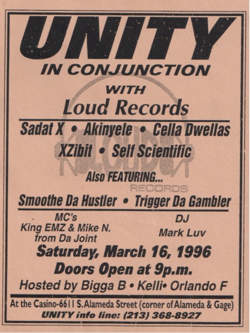 Loud Records Showcase Flyer - Unity [Los Angeles] (1996) (via theunityera)