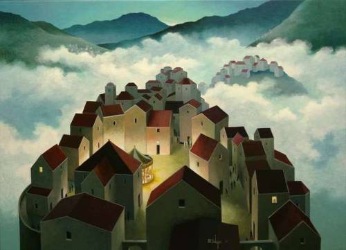 The Old Village  -   Michiel SchrijverDutch,b.1957-Acrylic on canvas,80 x 110 cm