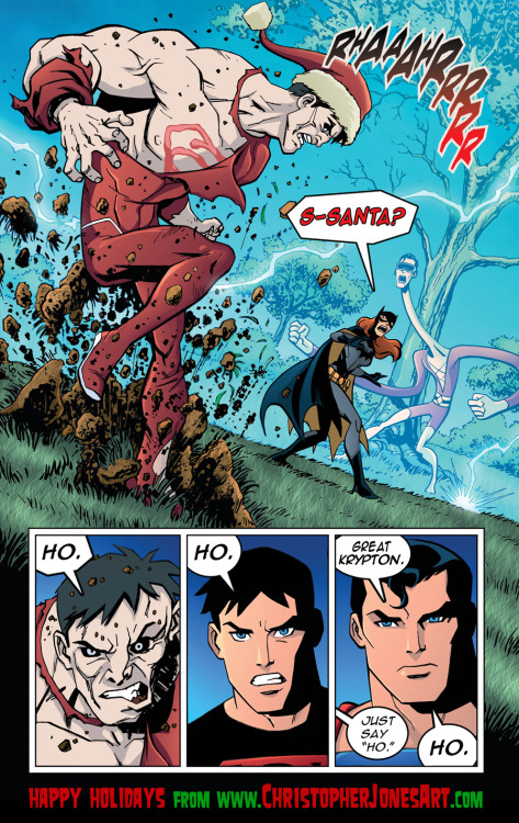 christopherjonesart:  christopherjonesart:  A *slightly* modified page from Young Justice #23 (pencils and inks by myself, colors by Zac Atkinson) to wish you Happy Holidays!  It’s time to send this around again for 2014. Happy Holidays, everybody!