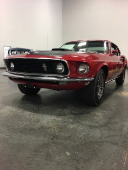 1963to1974:  1969 Mach 1 Mustang with the 428 Cobra Jet under the hood. The big block puts out 335 horsepower and 440 ft/lbs of torque from the factory. There’s a massive 735 cfm Holley 4-barrel sitting on top of it too. This particular car has the