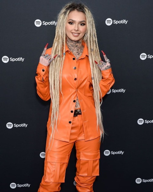 #leatherblouse | What do you think of this orange leather blouse and pants @zhaviaward was wearing a