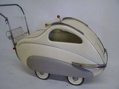 bigthingscomeinblueboxes:  1930s Art Deco tricycle and baby stroller 