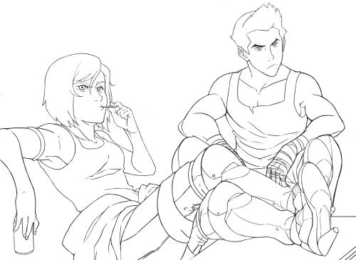 carishinlove:A somewhat process of Korra and Mako going on a field trip. cleaning the motorcycle too