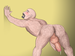 bearkun:My piece for Dale’s latest Homoerotic pin-up challenge. Just a bald daddy showing ass and dick  ;)