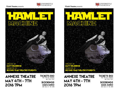 Hamlet Machine Flyer Progress 2The last image here is the final flyer design ready for print.