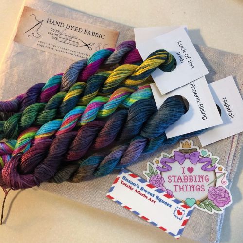 Today’s happy mail! Hand dyed linen from Oksana Lopatina, hand dyed cotton floss from Dyeing for Cro