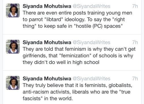 freedomjusticewarrior:  yayfeminism:  Siyanda Mohutsiwa on the rise of the alt-right.  This is important people, this is how you troll an entire nation. 