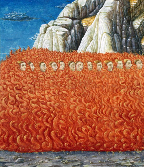 the lustful in flames(Purgatorio XXV)Dante, Divina Commedia, Urbino and Ferrara 1477-1478Biblioteca 