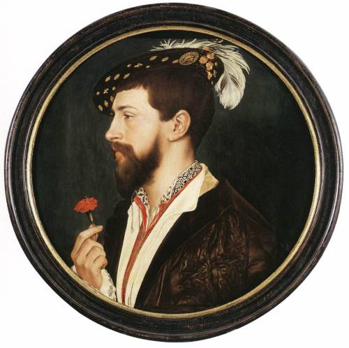 transistoradio:  Hans Holbein the Younger (1497-1543), Portrait of Simon George (1536-37), oil on oak, 31 cm diameter. Städelsches Kunstinstitut, Frankfurt, Germany. Via WGA 