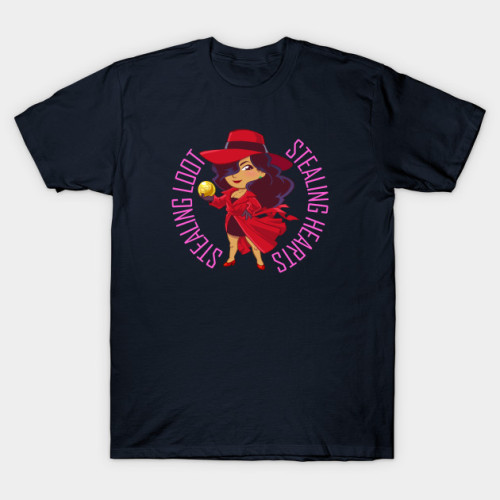 TeeShirt Tuesday with Carmen Sandiego! Stealing loot and stealing hearts since 1985! Get one in your
