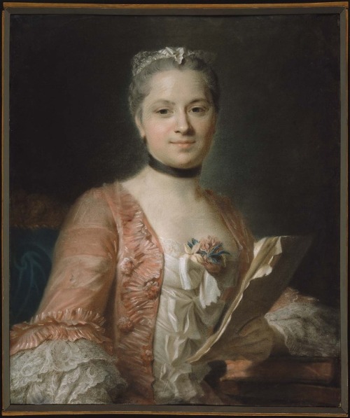 Portrait of a Woman in a Rose-Colored Gown &ndash; La Dame en Rose (c.1755). Maurice Quentin de 