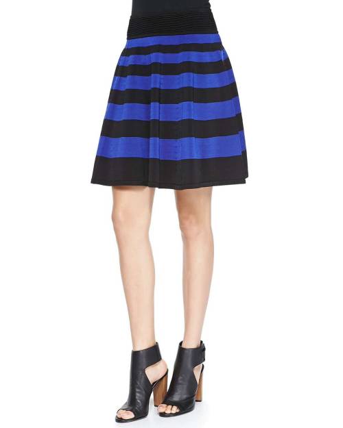 Striped Flare Skirt, Black/CobaltShop for more like this on Wantering!