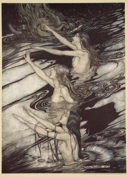 songesoleil:  Siegfried and the Twilight of the Gods.1910. Color Lithograph. Private collection.      -” Siegfried ! Siegfried ! Our warning is true : flee, oh flee from the curse !”  Art by Arthur Rackham.(1867-1939). 