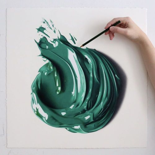 love-personal:Hyperrealist colored pencil drawings of giant dabs of thick oil paint created by Cj He