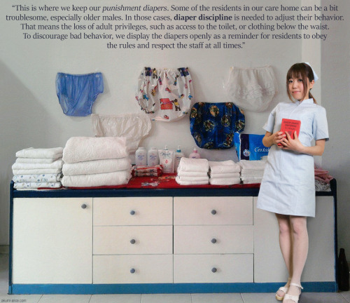 Punishment diapers displayed at an adult care home.