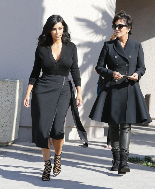 kimkardashianfashionstyle:  February 6, 2015 - Kim Kardashian & Kris Jenner leaving the DMV in Thousand Oaks.   