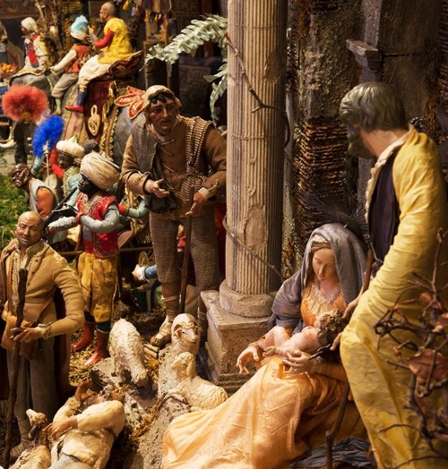 The 100+ figures in this large 19th- and 20th-century Presepio were collected in Italy over a period