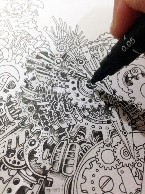 kerbyrosanes:  “TIME GUARDIAN”Commissioned work for Zero Square - Malaysia.I really enjoyed working on this one! A breath of fresh air in terms of composition and use of elements. :)- Uni Pin Fine Liners- 11 x 16 inches of Canson sketch paper-