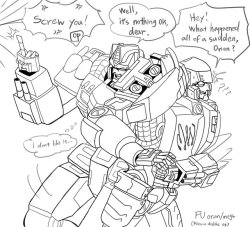 tfadi:  darklordofcutlets: youkai871: doodle Probably many people are already saying that. But functionalist AU Orion is jealous of Optimus and I wish it would be a rival spirit. Mainly about Megs. @tfadi look! !!!!!!!!!! YES! THIS IS IT! THE AU! TRUE