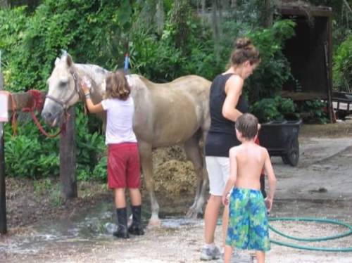 The woman (in the navy blue shirt and white shorts) you see in these photos is Ms. Janna. This is what a monster can look like. She is a lying, abusive, and manipulative cunt.  She beats horses and teaches children to do the same. Challenge her methods