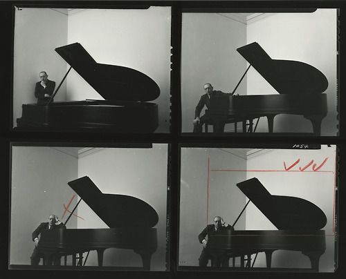 clavierissimo: Arnold Newman, Igor Stravinsky, 1945. Contact sheet of four negatives with Newman’s m