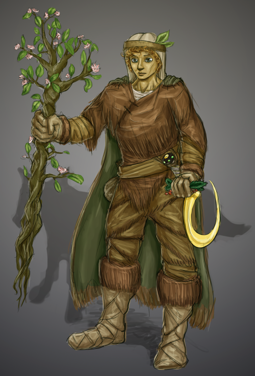 Druid with sickle and a living and blooming staff.