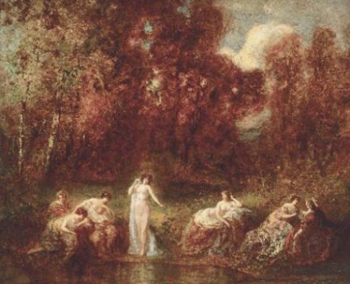 Francois MauryLadies at a pond in a wooded clearing