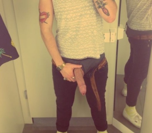 sporcoporco: thick uncut cock, ink, skinny jeans