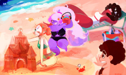 vickisigh:  A day at the beach with the gems! o&lt;&gt;oAlso, my half of an art trade with bahsatan! &lt;3