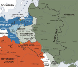 lordclaremorris:  The ultimate division of the Polish-Lithuanian Commonwealth as finalised by the Congress of Vienna in 1815, considerably altering the results of the Third Partition of Poland and eliminating the the Grand Duchy of Warsaw that Napoleon