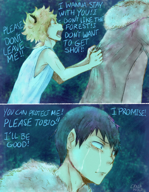 craziiwolf:  And here’s some more art for my kagehina werewolf/hunter au!Info about the au can be found here  :D