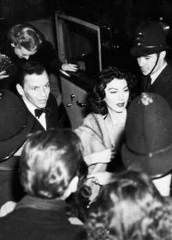 francisalbertsinatra:  December 11th, 1951—Frank Sinatra and Ava Gardner arrive at the London Coliseum for the Midnight Matinee. 