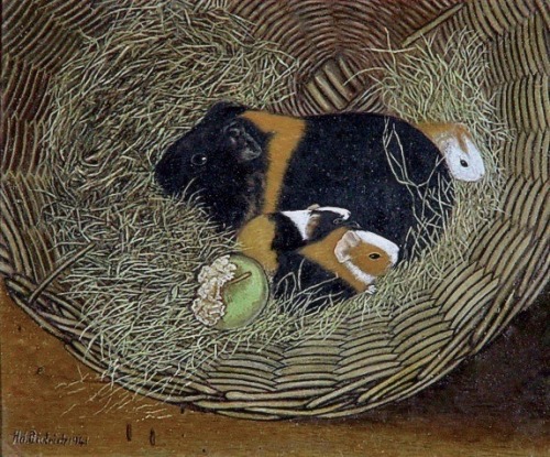 pinkstarlightcomputer:Adolf Dietrich “Guinea pigs in a nest” 1941 Oil on cardboard H 290 mm W 360 mm