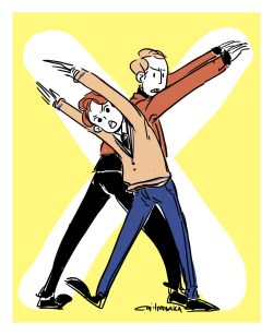 apitnobaka:my friend asked me to draw something in exchange of free sherlock t-shirt. her words are charles and erik doing something cool! bonus point if they’re in suits!im sorry i failed.