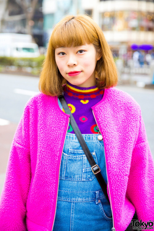 19-year-old Japanese students Momo and Kanami on the street in Harajuku wearing colorful kawaii fash