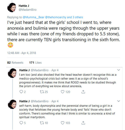 reina-rubia:Hattie J on the connection between eating disorders and Rapid Onset Gender Dysphoria (